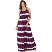 Pistachio Ladies Tie Dye Striped Pleat Overlay Maxi Dress women\'s Long Dress in purple