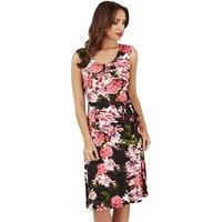 Pistachio Ladies Floral Sleeveless Pleated Midi Womens Large Flower Print women\'s Dress in black