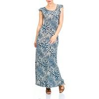 Pistachio Ladies Capped Sleeve Leopard Print Non Crease Maxi Dress women\'s Long Dress in blue