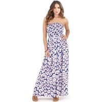 Pistachio Ladies Bandeau Strapless Tropical Floral Maxi Dress women\'s Long Dress in blue