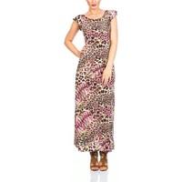 Pistachio Ladies Capped Sleeve Leopard Print Non Crease Maxi Dress women\'s Long Dress in pink