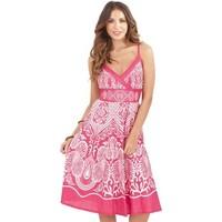 Pistachio Ladies Cotton V Neck Flowing Knee Length Summer Dress women\'s Dress in pink