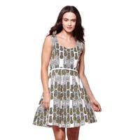 Pineapple Printed Sleeveless Dress with Bare Back