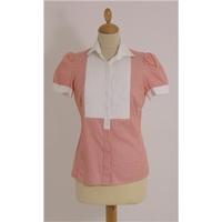 pink size 8 pink and white short sleeves blouse with contrast white pl ...