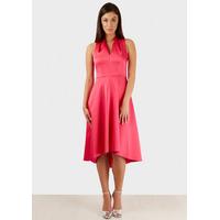 Pink High Collar V Neck Hi-Low Dress