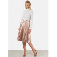 Pink Metallic Pleated Midi Skirt