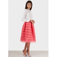 Pink Organza Stripe Box Pleated Skirt