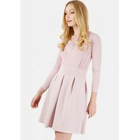 Pink Cowl Neck Pleated Long Sleeve Dress