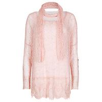 Pink Detachable Scarf Crochet Edge Tunic Top