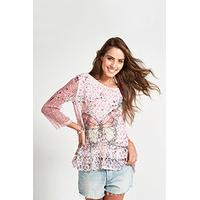 Pink Butterfly Print Long Sleeved Top