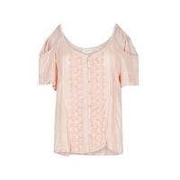 Pink Guipure Lace Cold Shoulder Top