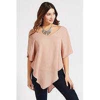 Pink Batwing Sleeve Waterfall Hem Blouse