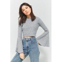 pins needles forest fluted sleeve ribbed crop top grey