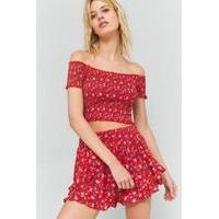 Pins & Needles Picnic Bardot Floral Off-The-Shoulder Top, RED