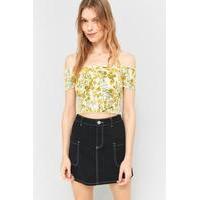 Pins & Needles Yellow Floral Picnic Bardot Ruched Off-The-Shoulder Crop Top, WHITE