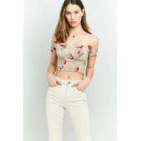 Pins & Needles Picnic Bardot Ruched Off-The-Shoulder Crop Top, WHITE
