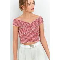 pins needles gingham cross shoulder shirred top red