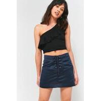 pins needles one shoulder frill crop top black