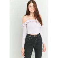 Pins & Needles Lettuce Edge Frill Cold Shoulder Top, PINK
