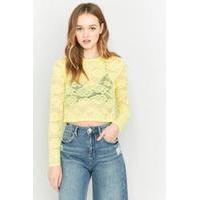 pins needles long sleeve lace cropped t shirt dark yellow