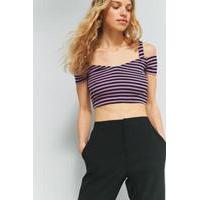 pins needles striped bardot strap cold shoulder crop top lilac