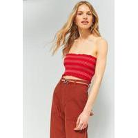 Pins & Needles Contrast Ruched Cropped Bandeau Top, RED