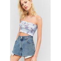 Pins & Needles Floral Smocked Cropped Bandeau Top, BLUE