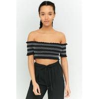 Pins & Needles Contrast Ruched Off-The-Shoulder Top, BLACK