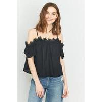 Pins & Needles Scalloped Crochet Cold Shoulder Top, BLACK