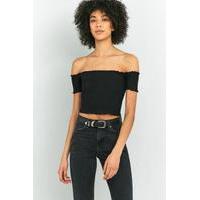 Pins & Needles Short Sleeve Lettuce Edge Bardot Top, BLACK