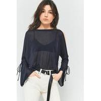 Pins & Needles Sheer Cold Shoulder Fluted Tie Sleeve Top, NAVY