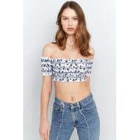 Pins & Needles Ditsy Floral Ruched Off-The-Shoulder Crop Top, BLUE
