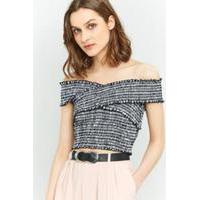 Pins & Needles Gingham Cross-Shoulder Shirred Top, BLACK & WHITE