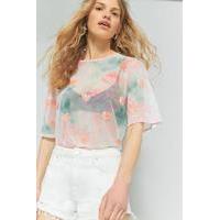 Pins & Needles Tie Dye Sequin Heart Mesh T-Shirt, PINK