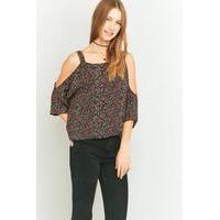 Pins & Needles Dolman Sleeve Cold Shoulder Floral Black Top, BLACK