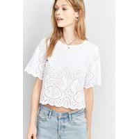 Pins & Needles Broderie Scalloped Hem Shirt, WHITE