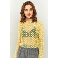 Pins & Needles Floral Embroidered Mesh Crop Top, DARK YELLOW