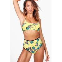 Pineapple Lace Up Bandeau Bikini - yellow