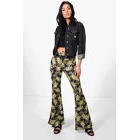 Pineapple Print Festival Flared Trousers - navy