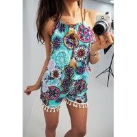 Pippy floral print tassel hem playsuit