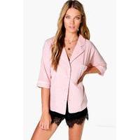 Piped Rever Collar Oversized Shirt - rose