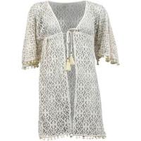 pilyq beige tunic kesh pearl pom pom tie womens tunic dress in beige