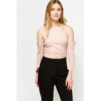 Pink Silk Cami Cold Shoulder Top