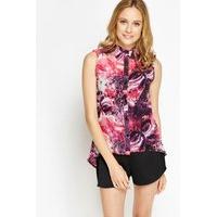 pink multi animal print sleeveless shirt