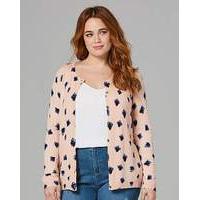 Pink Floral Print Crew Neck Cardigan