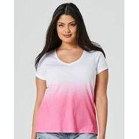 Pink Ombre Dip Dye V Neck T-Shirt