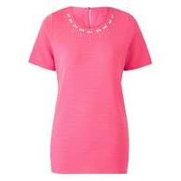 Pink Embellished Textured Shell Top