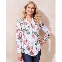 Pink Floral Wrap Front Drape Blouse