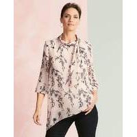 Pink Print Boat Neck Tie Blouse