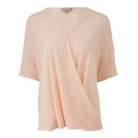 pink short sleeve wrap blouse